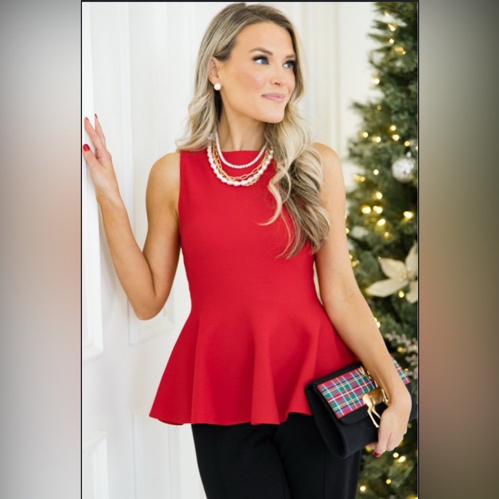 Bebe Red Raspberry Bright Rose Sleeveless Peplum Top with open back